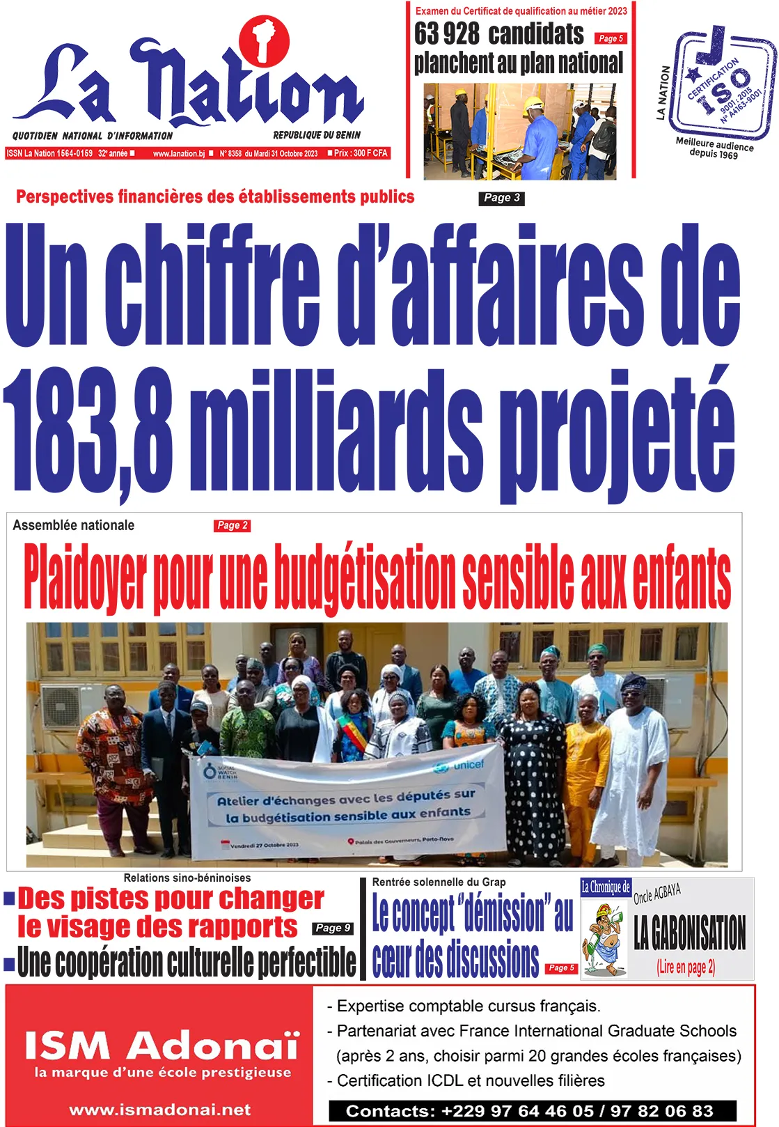 Quotidien ''La Nation'' du 31 Octobre 2023