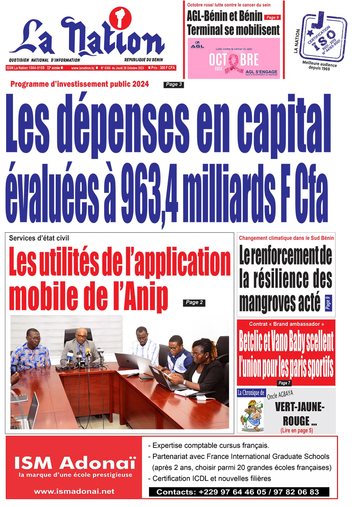 Quotidien ''La Nation'' du 26 Octobre 2023