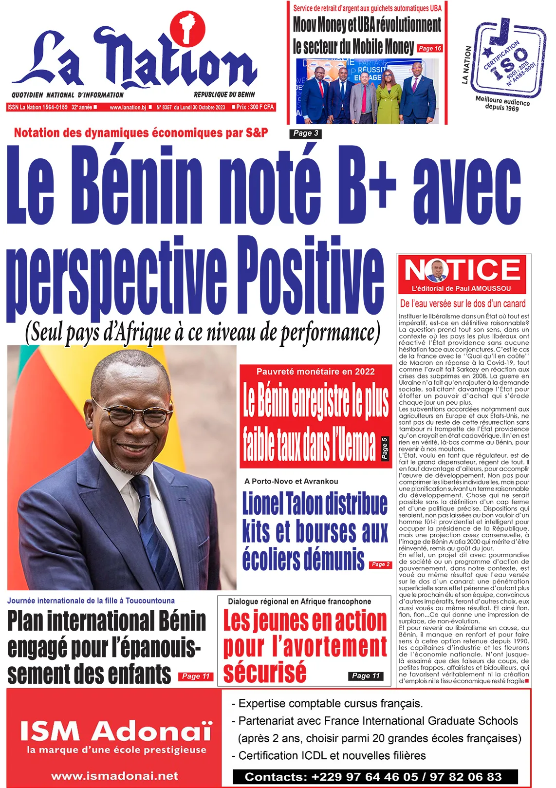 Quotidien ''La Nation'' du 30 Octobre 2023