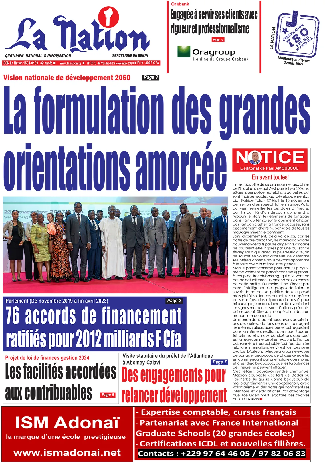 Quotidien ''La Nation'' du 24 Novembre 2023