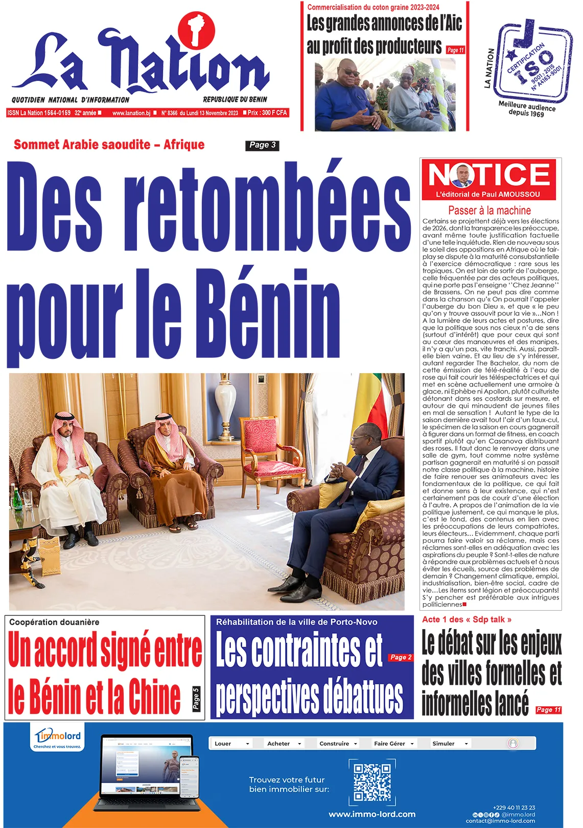 Quotidien ''La Nation'' du 13 Novembre 2023
