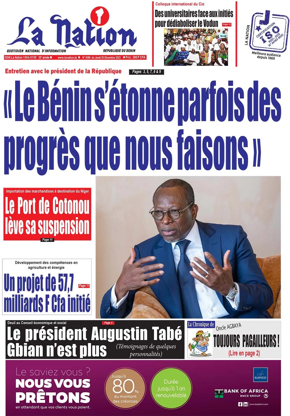 Quotidien ''La Nation'' du 28 Décembre 2023