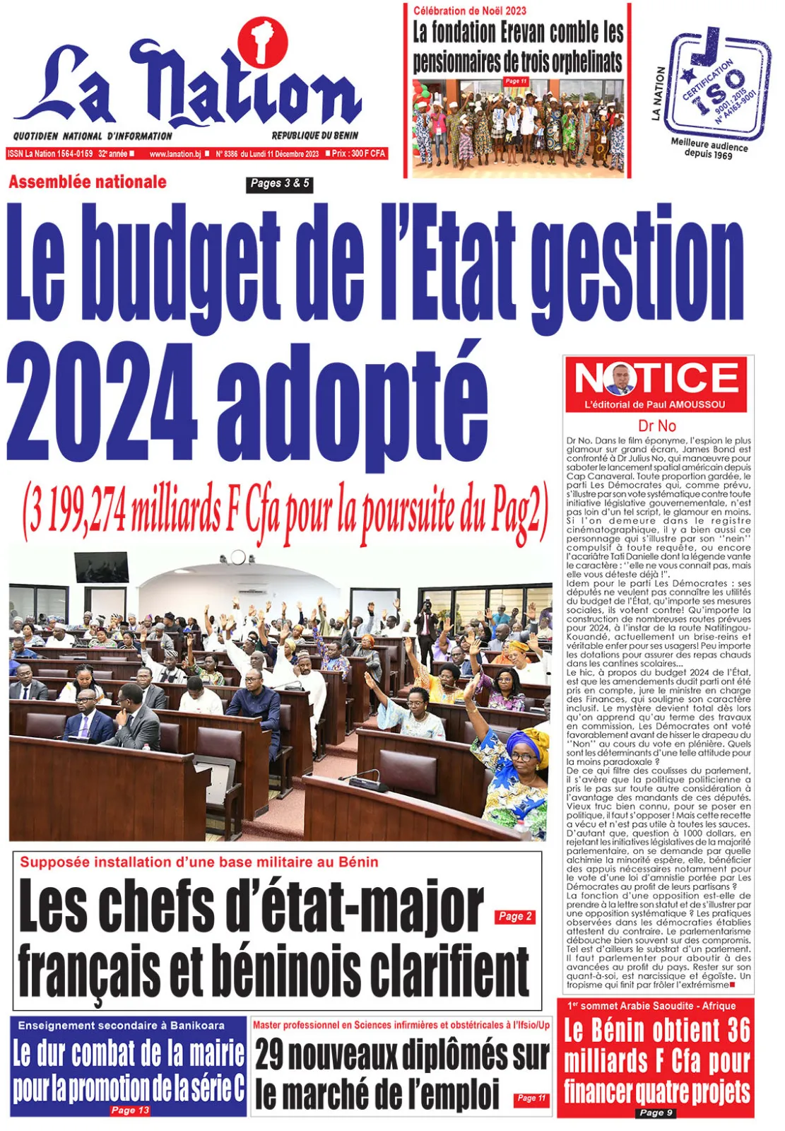 Quotidien ''La Nation'' du 11 Décembre 2023