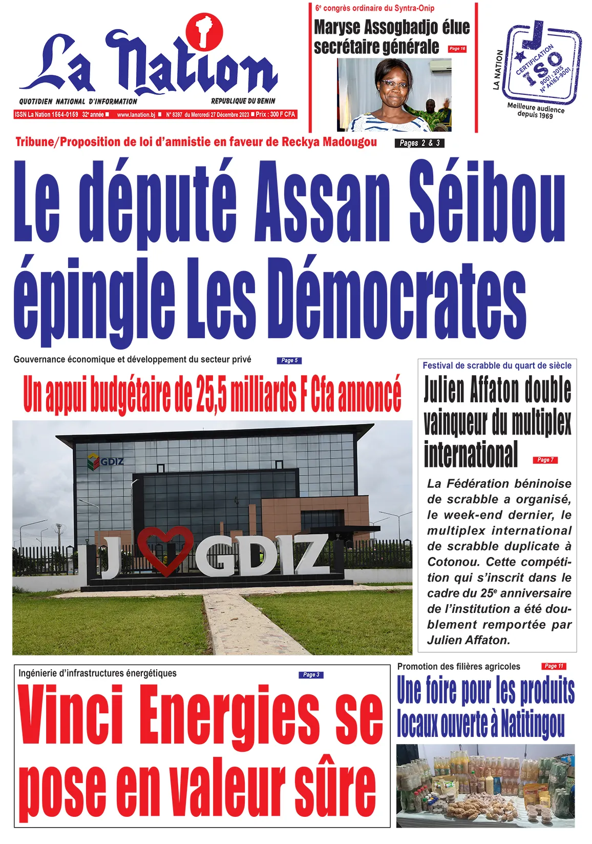 Quotidien ''La Nation'' du 27 Décembre 2023