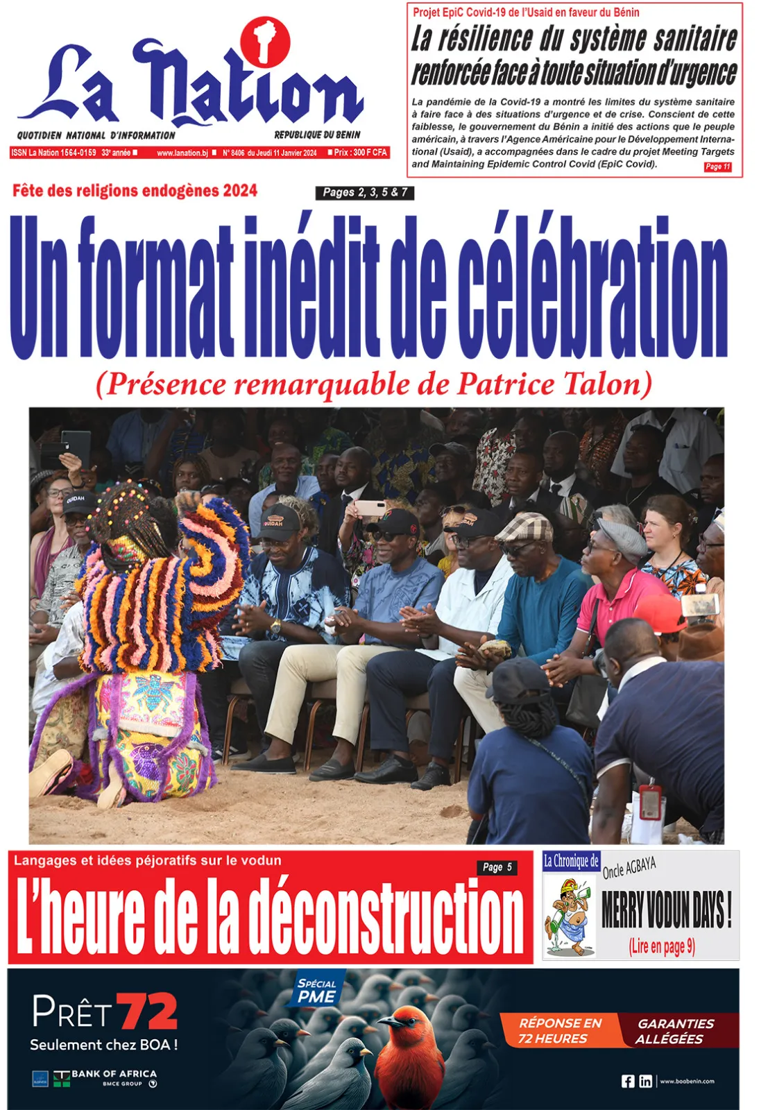 Quotidien ''La Nation'' du 11 Janvier 2024