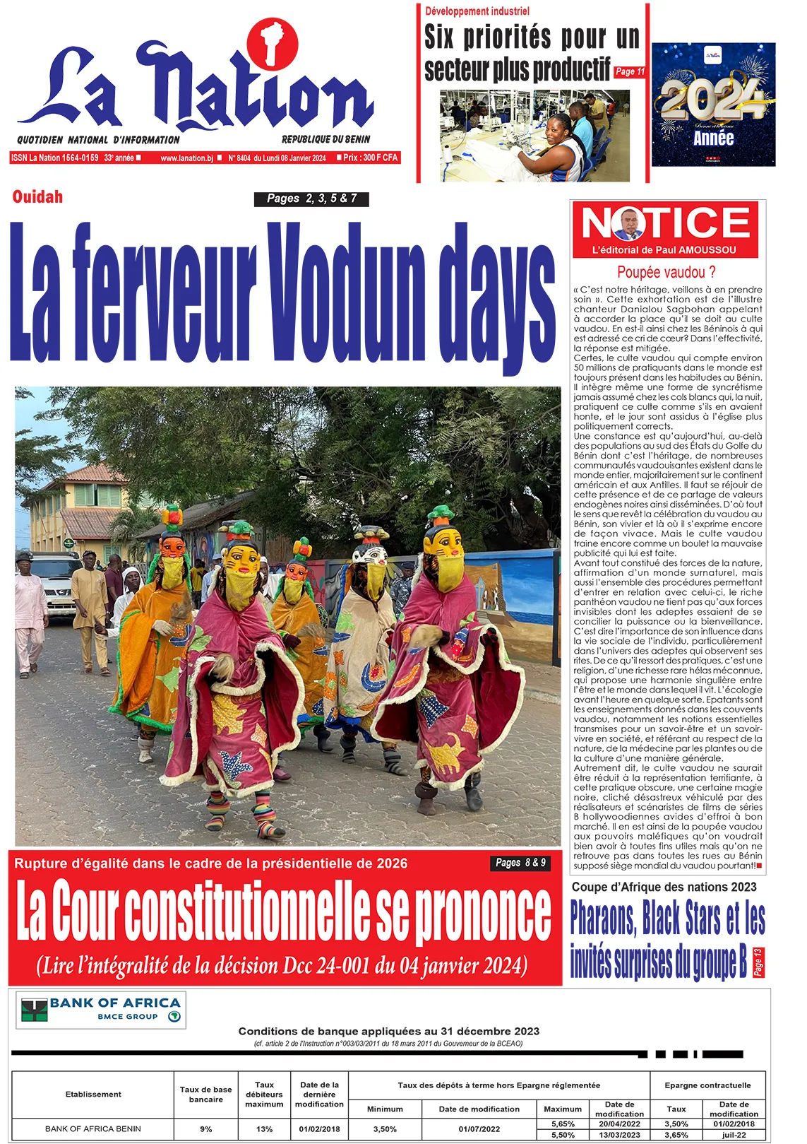 Quotidien ''La Nation'' du 08 Janvier 2024