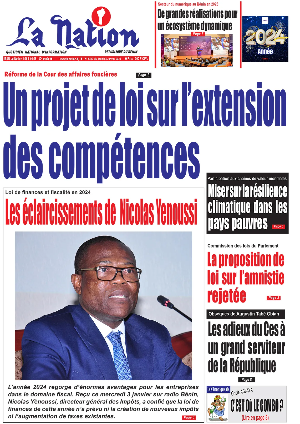 Quotidien ''La Nation'' du 04 Janvier 2024