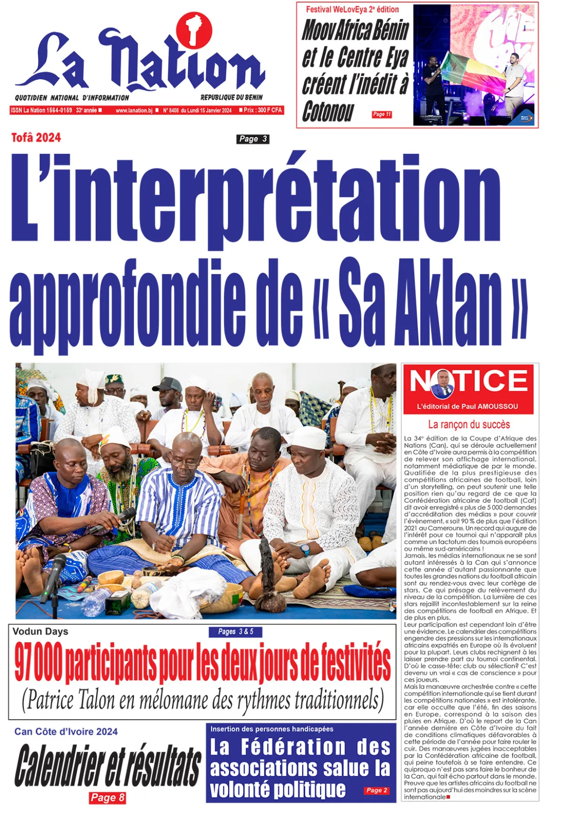 Quotidien ''La Nation'' du 15 Janvier 2024