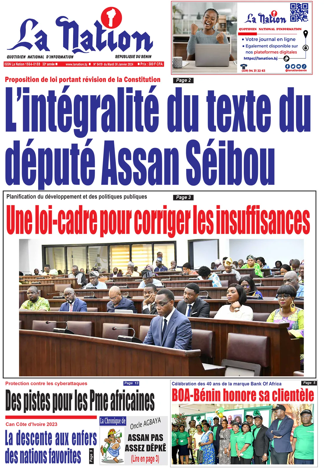 Quotidien ''La Nation'' du 30 Janvier 2024