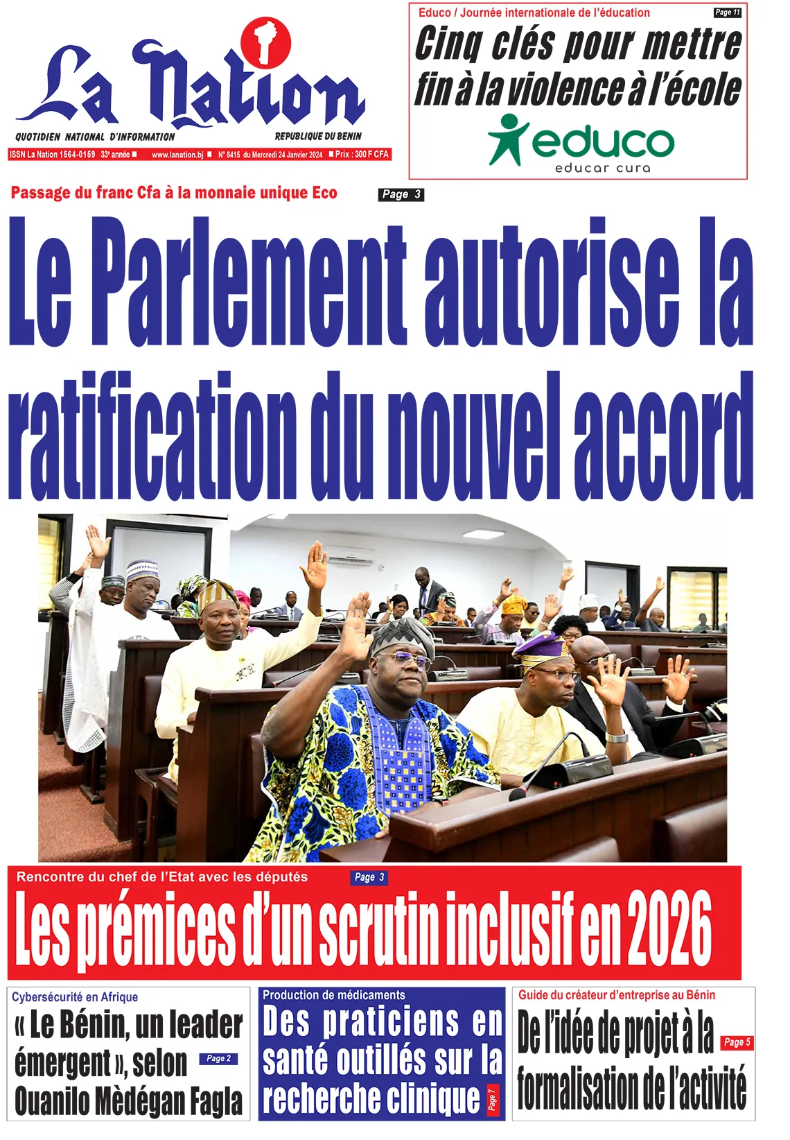 Quotidien ''La Nation'' du 24 Janvier 2024