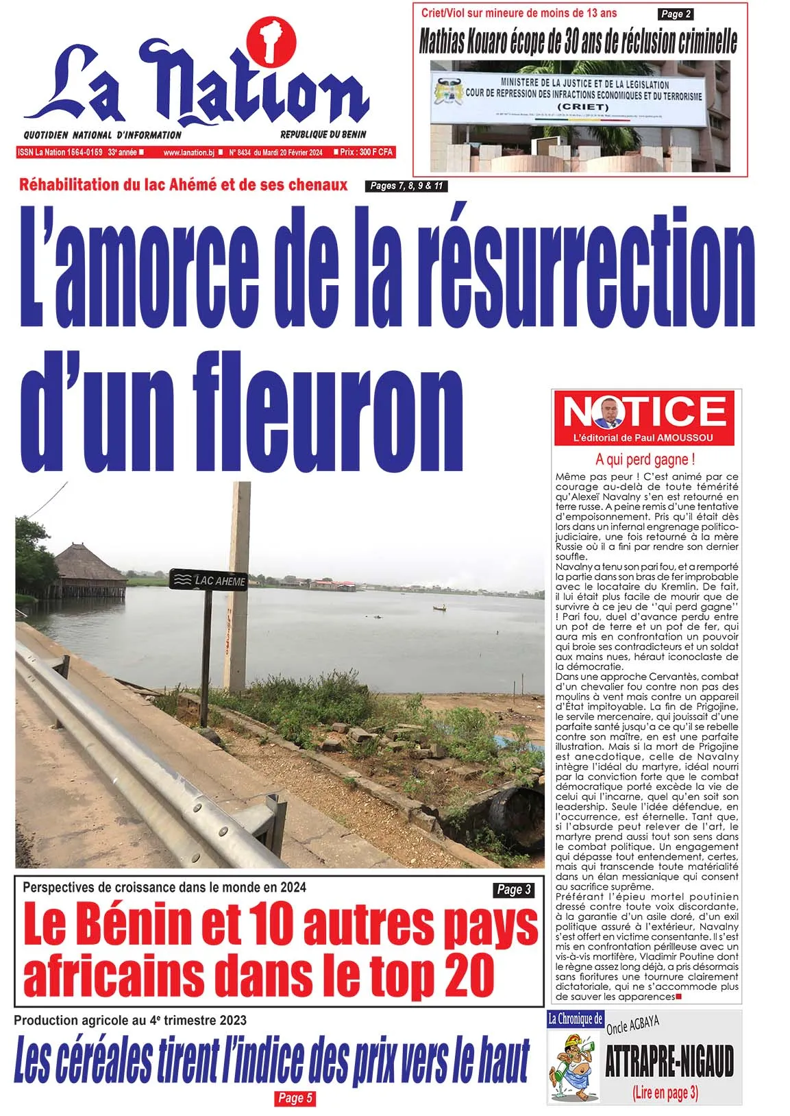 Quotidien ''La Nation'' du 20 Février 2024