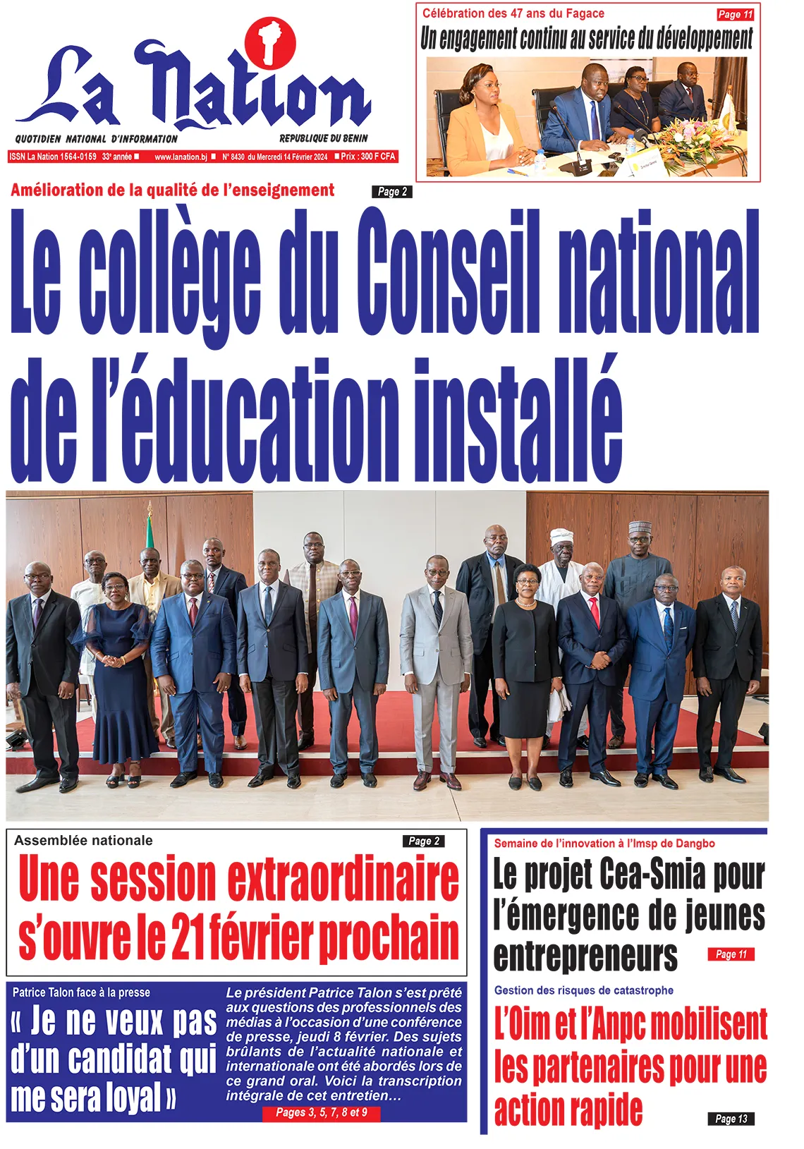 Quotidien ''La Nation'' du 14 Février 2024
