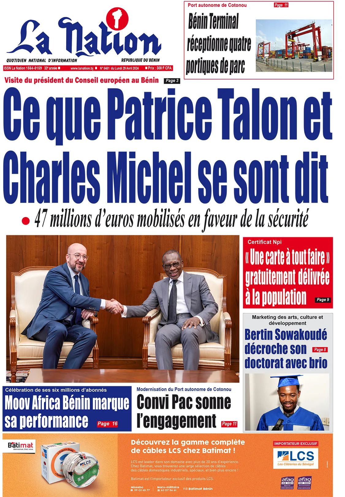 Quotidien ''La Nation'' du 29 Avril 2024