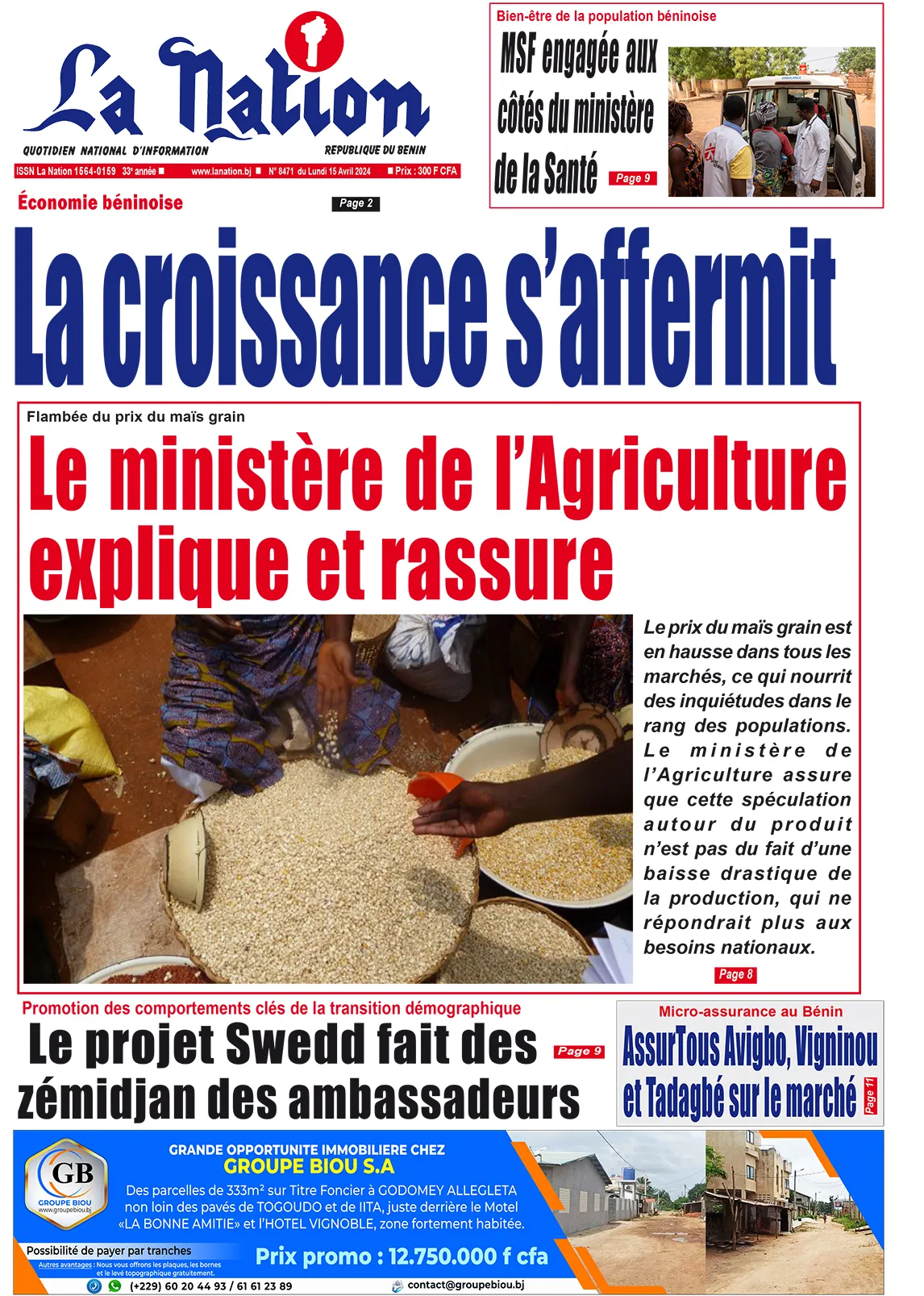 Quotidien ''La Nation'' du 15 Avril 2024