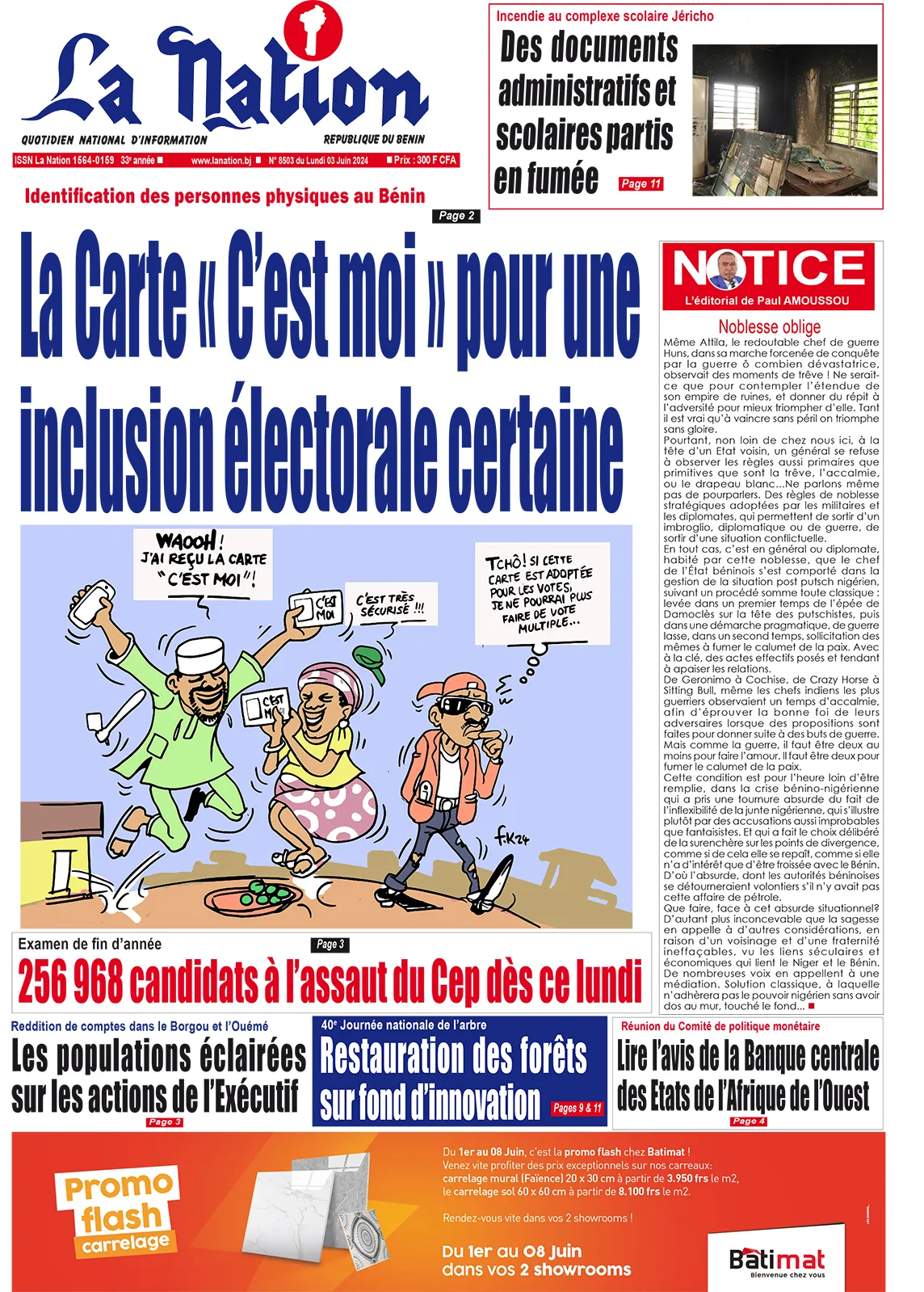 Quotidien ''La Nation'' du 03 Juin 2024