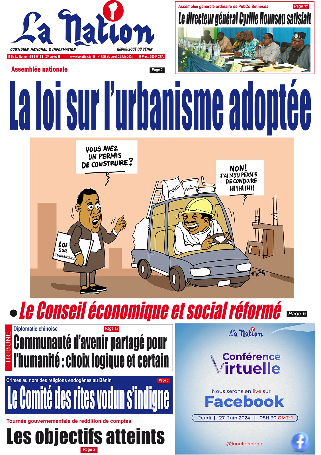 Quotidien ''La Nation'' du 24 Juin 2024