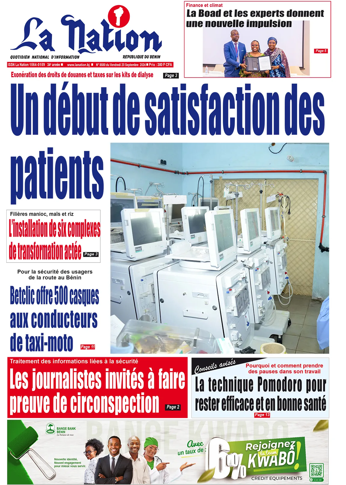 Quotidien ''La Nation'' du 20 Septembre 2024