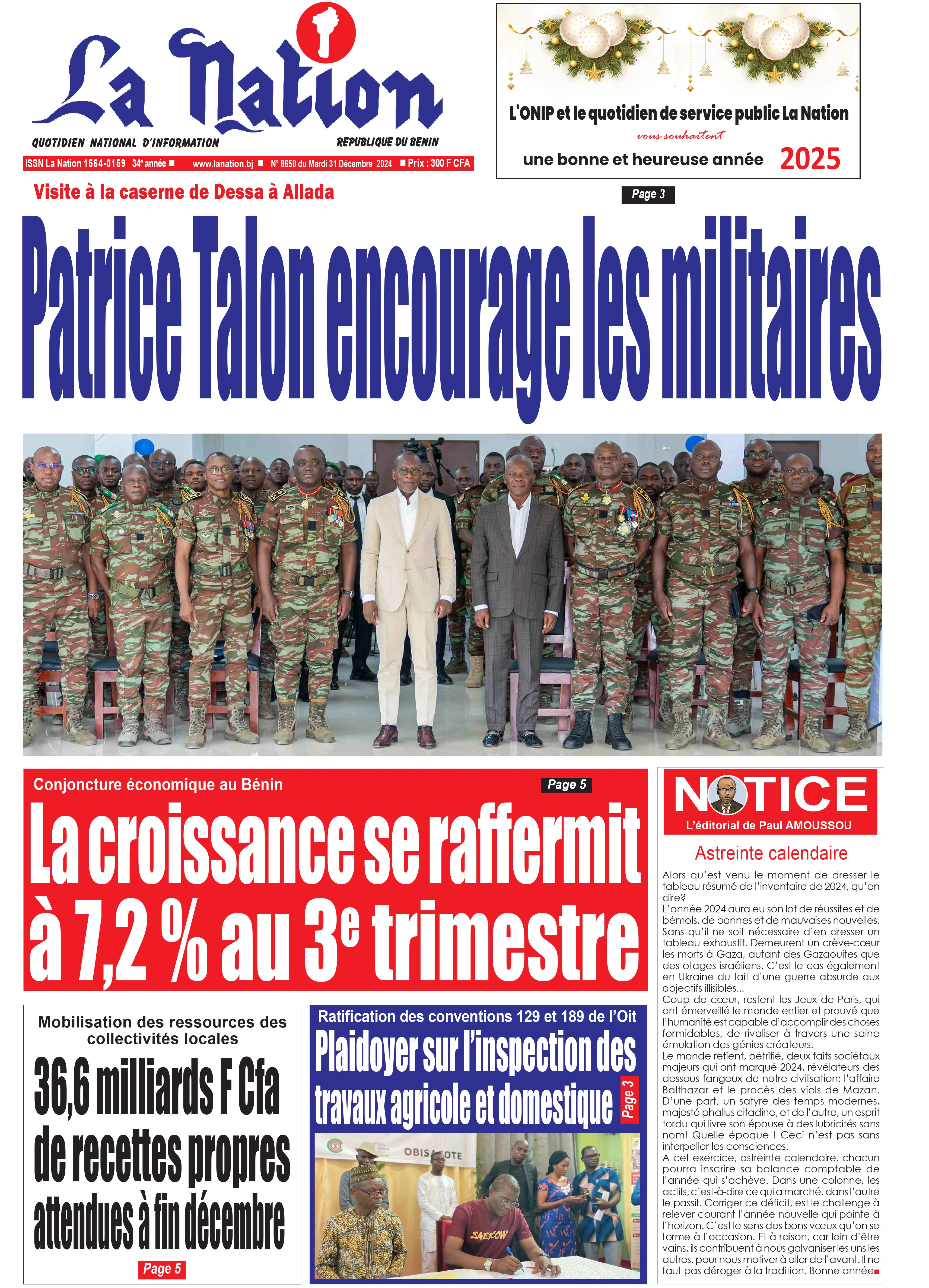 Quotidien ''La Nation'' du 31 Décembre 2024