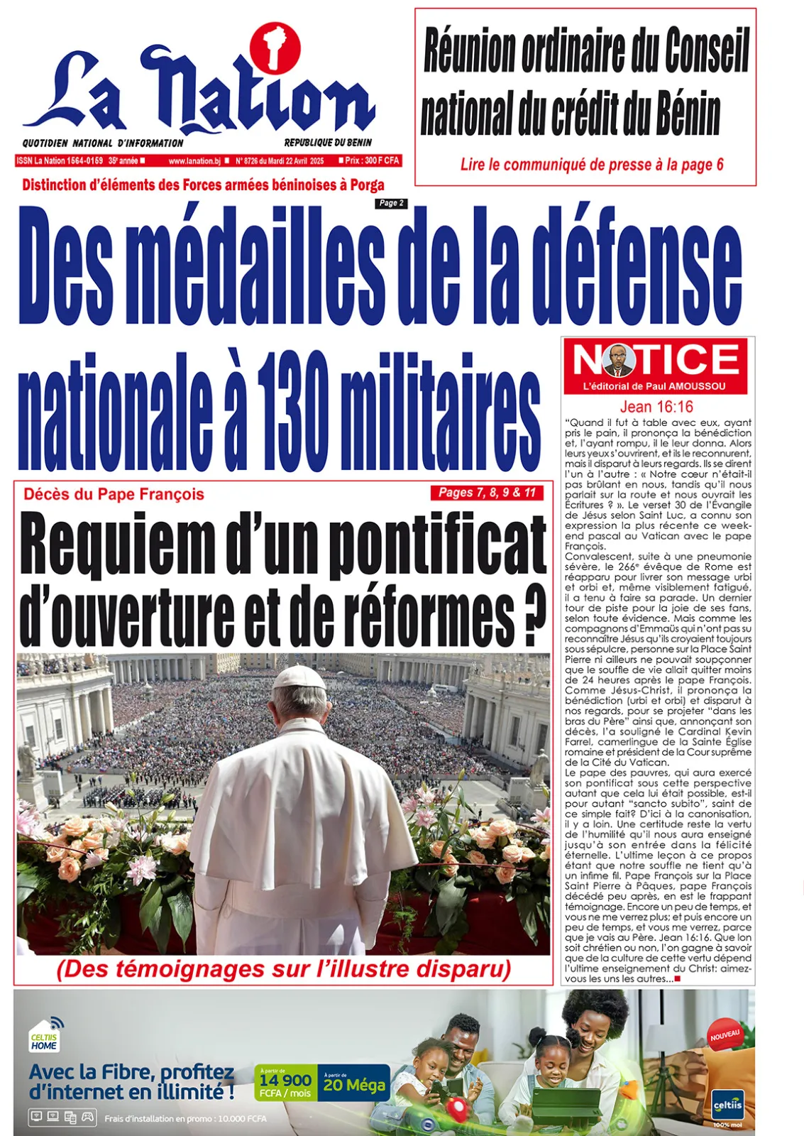 Quotidien''La Nation'' du 22 Avril 2025