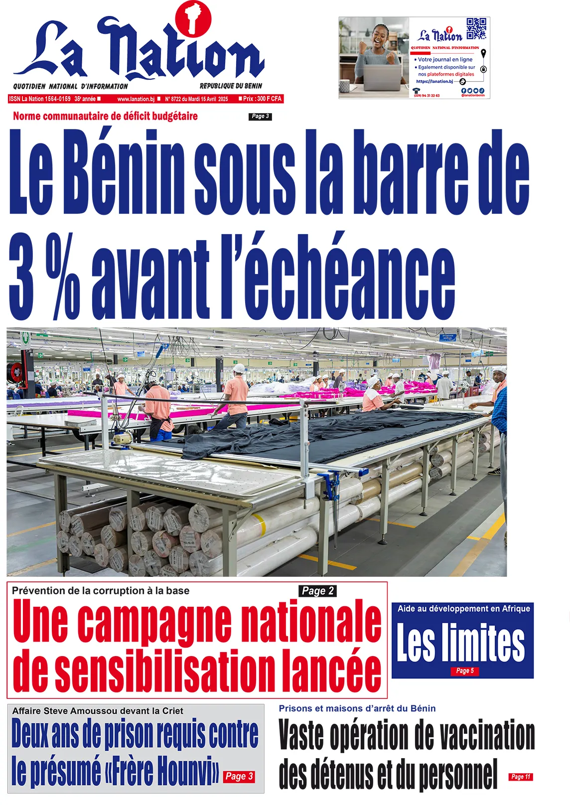 Quotidien ''La Nation'' du 15 Avril 2025