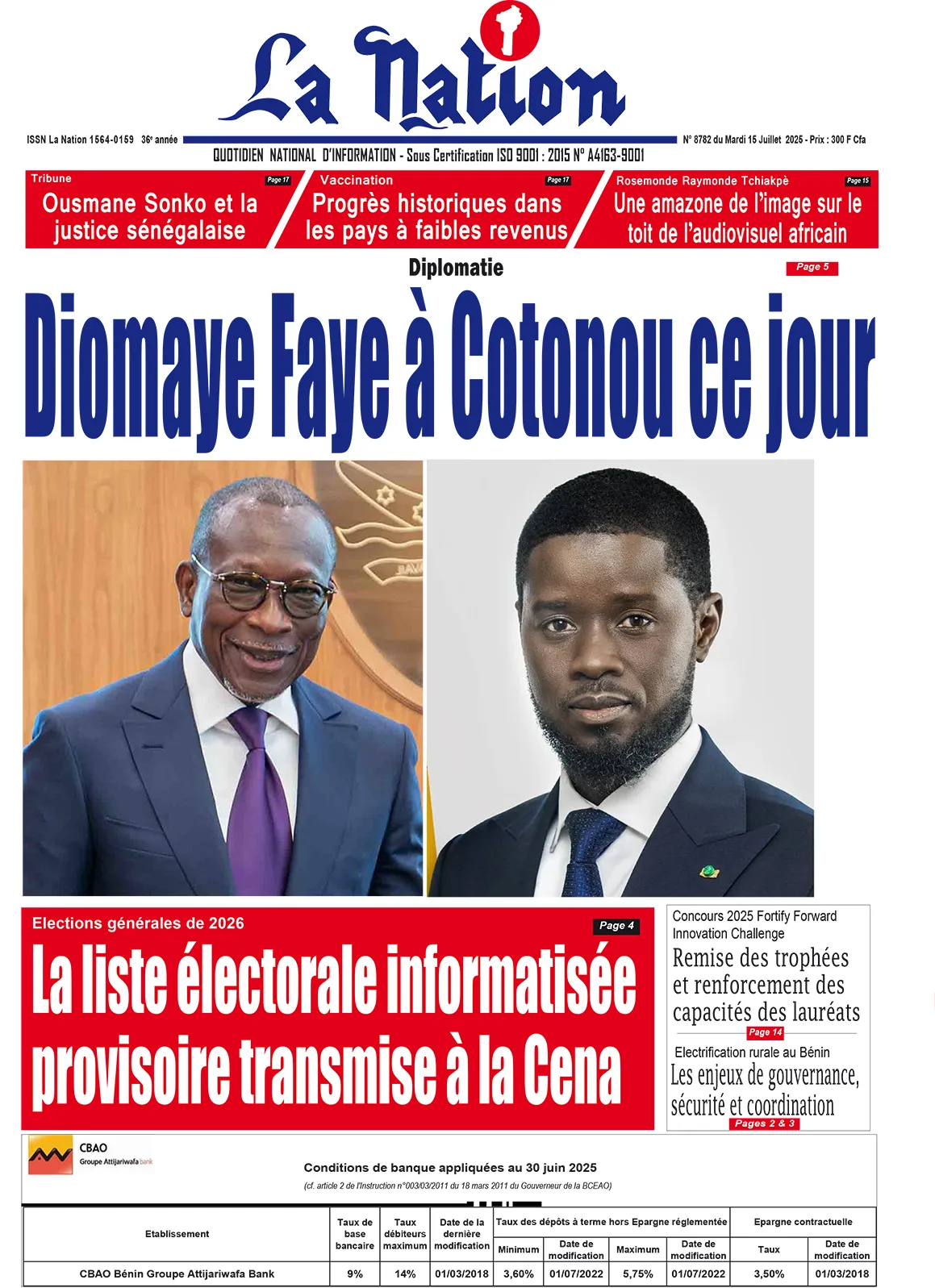 Quotidien ''La Nation'' du 15 Juillet 2025