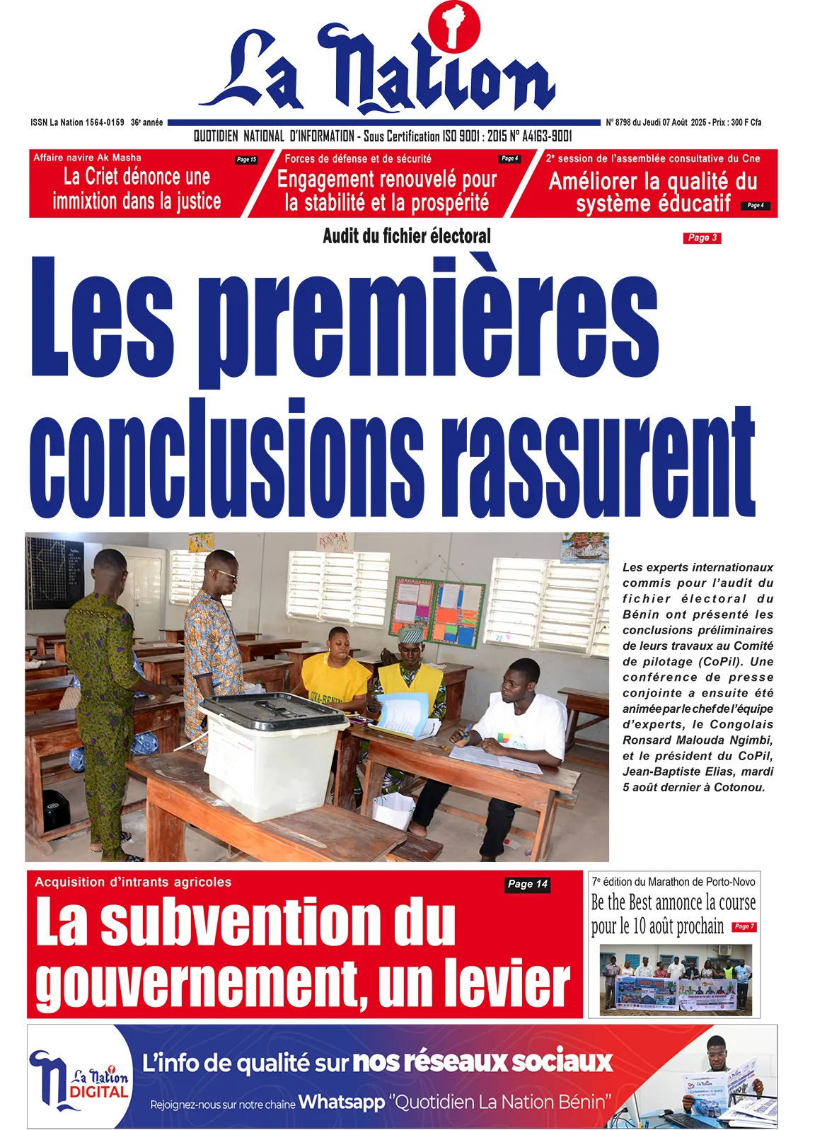 Quotidien ''La Nation'' du 07 Août 2025