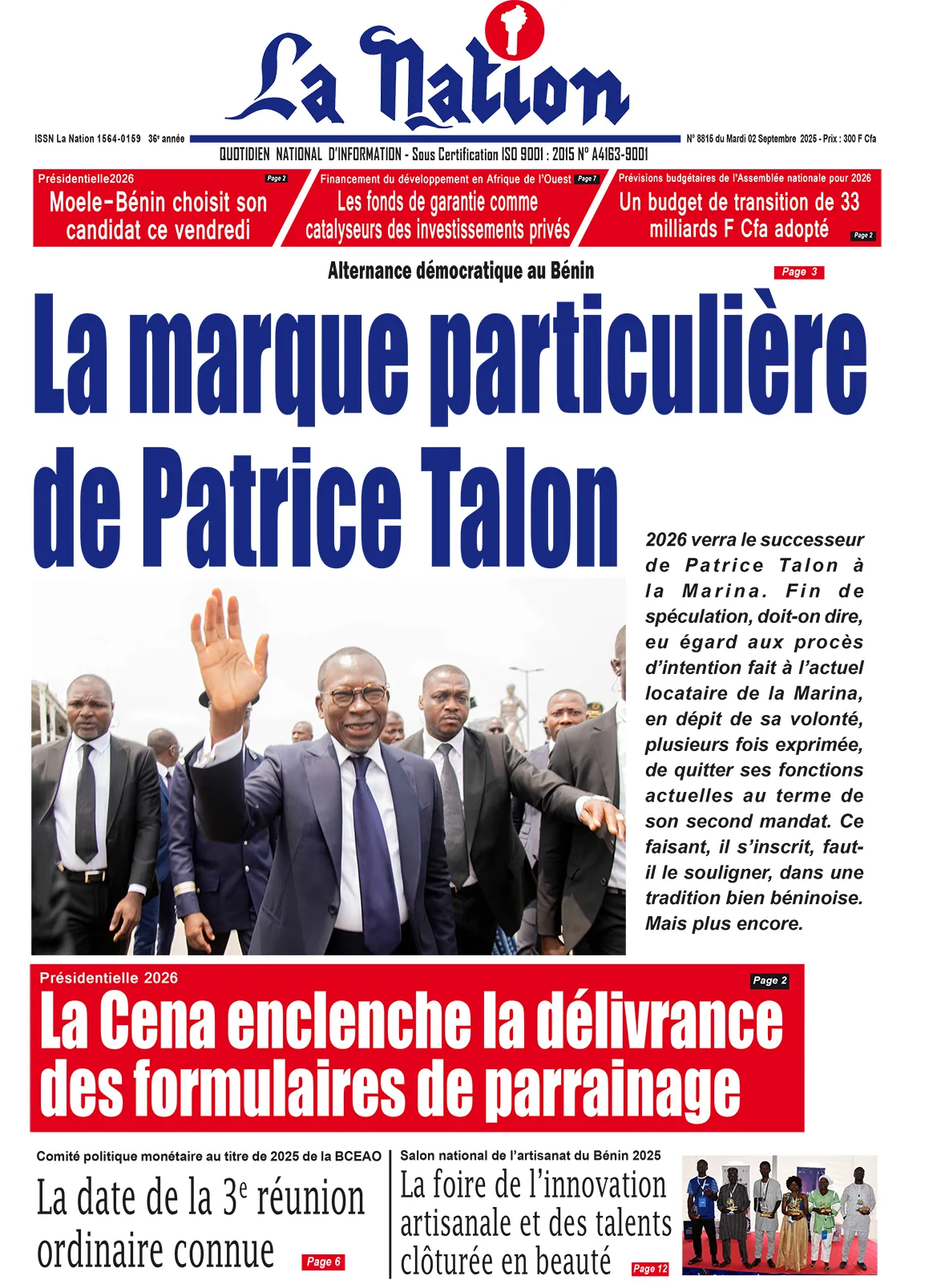 Quotidien '' La Nation'' du 02 Septembre 2025