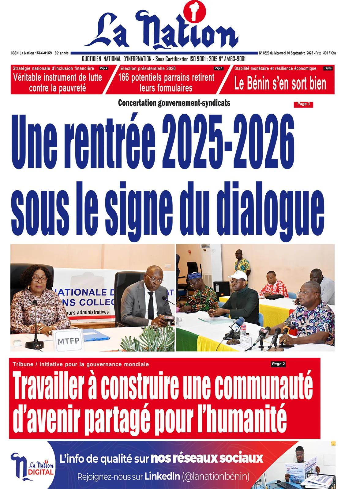 Quotidien '' La Nation'' du 10 Septembre 2025