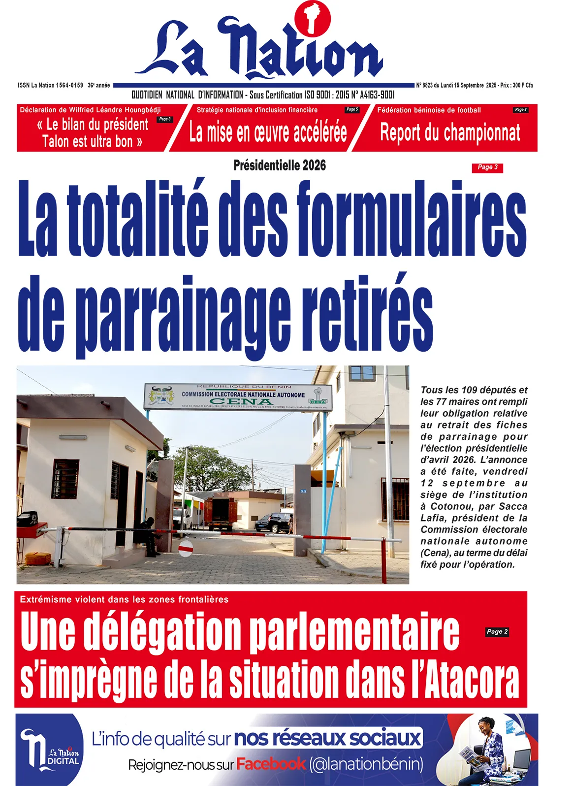 Quotidien '' La Nation'' du 15 Septembre 2025