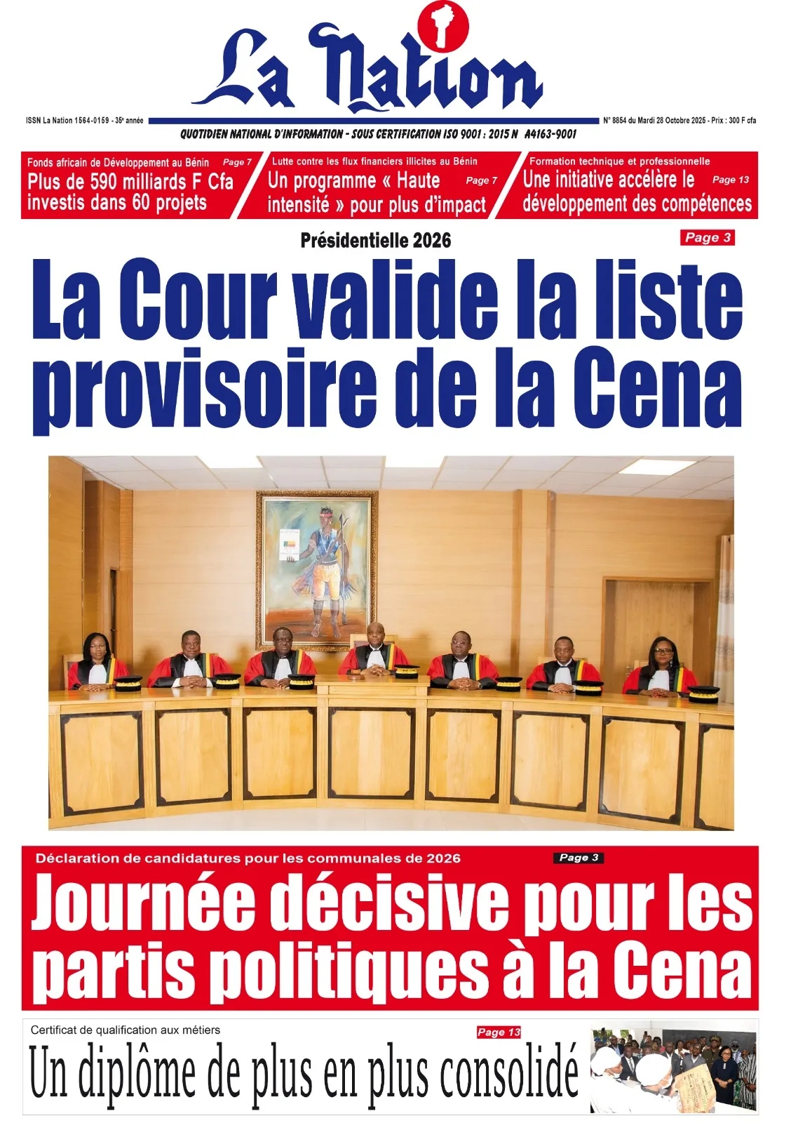 Quotidien '' La Nation '' du 28 Octobre 2025