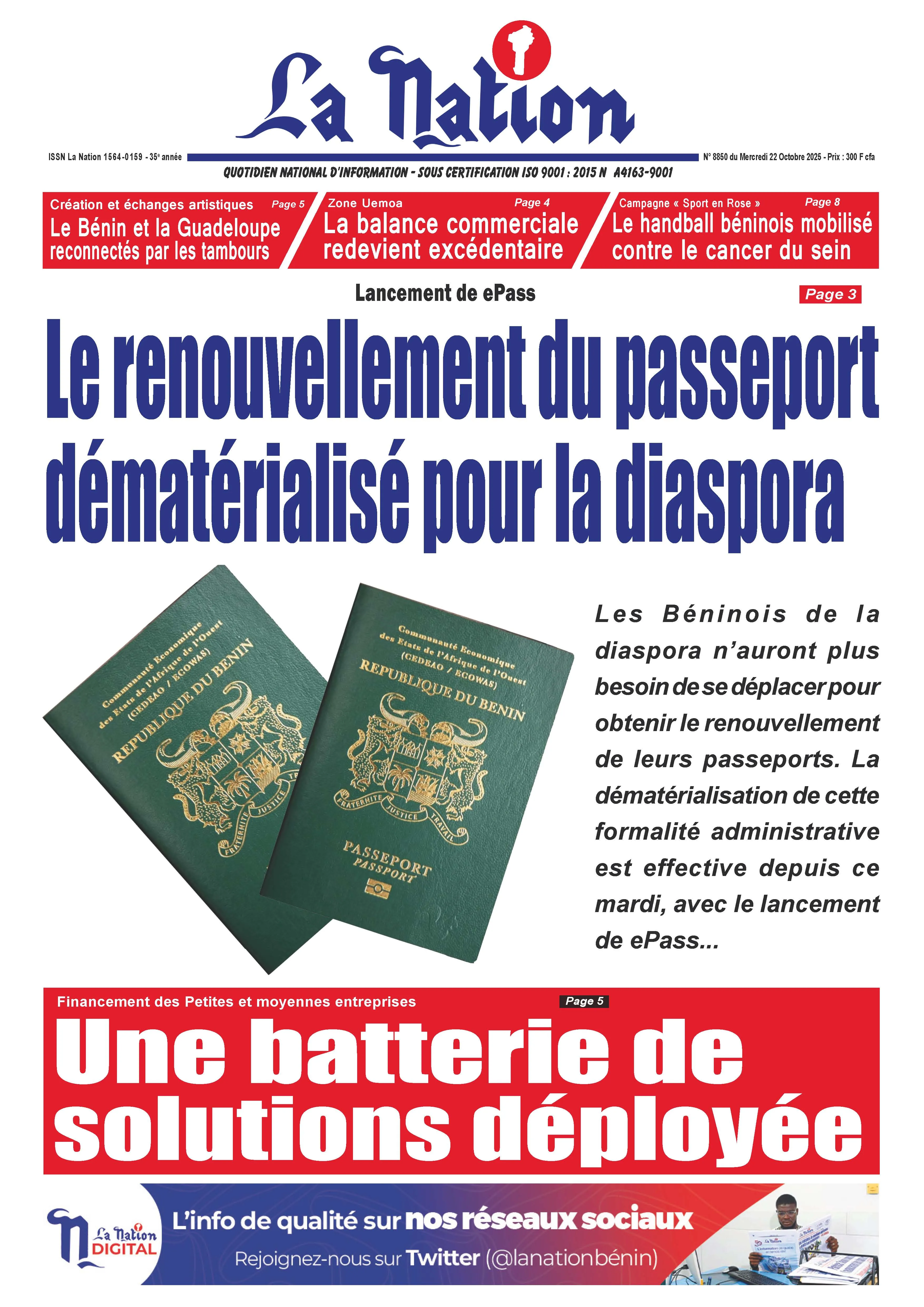 Quotidien '' La Nation '' du 22 Octobre 2025