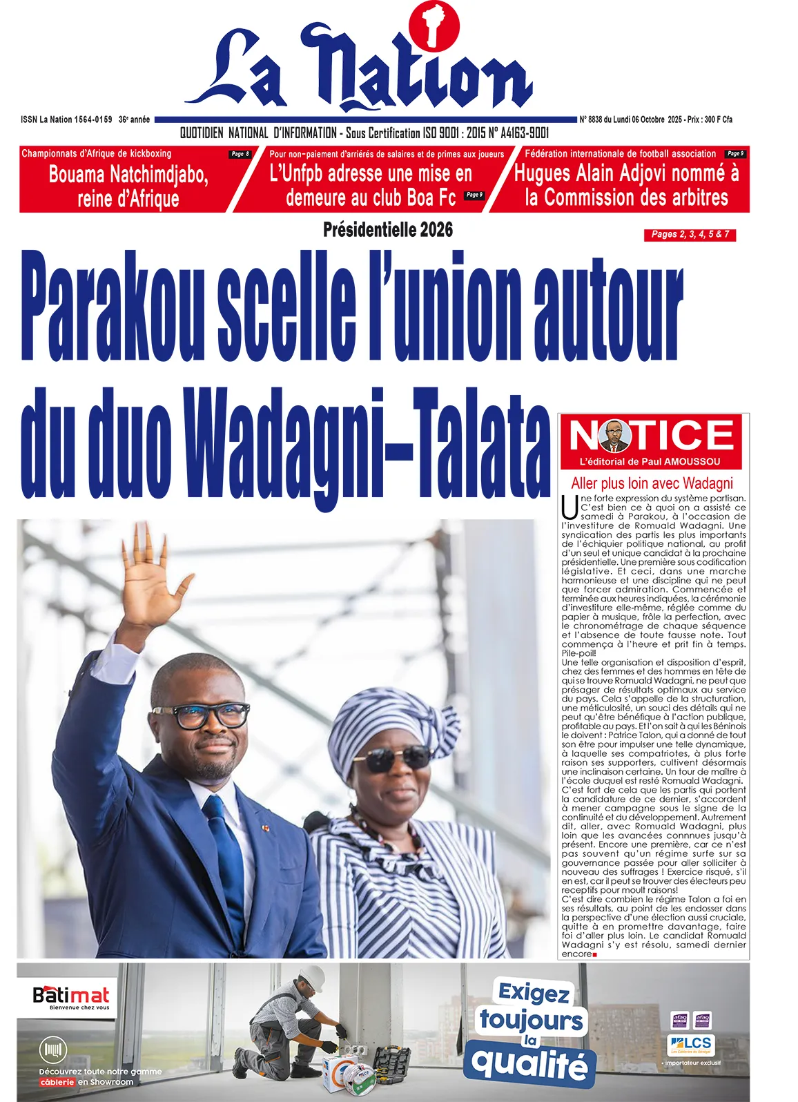 Quotidien '' La Nation'' du 06 Octobre 2025