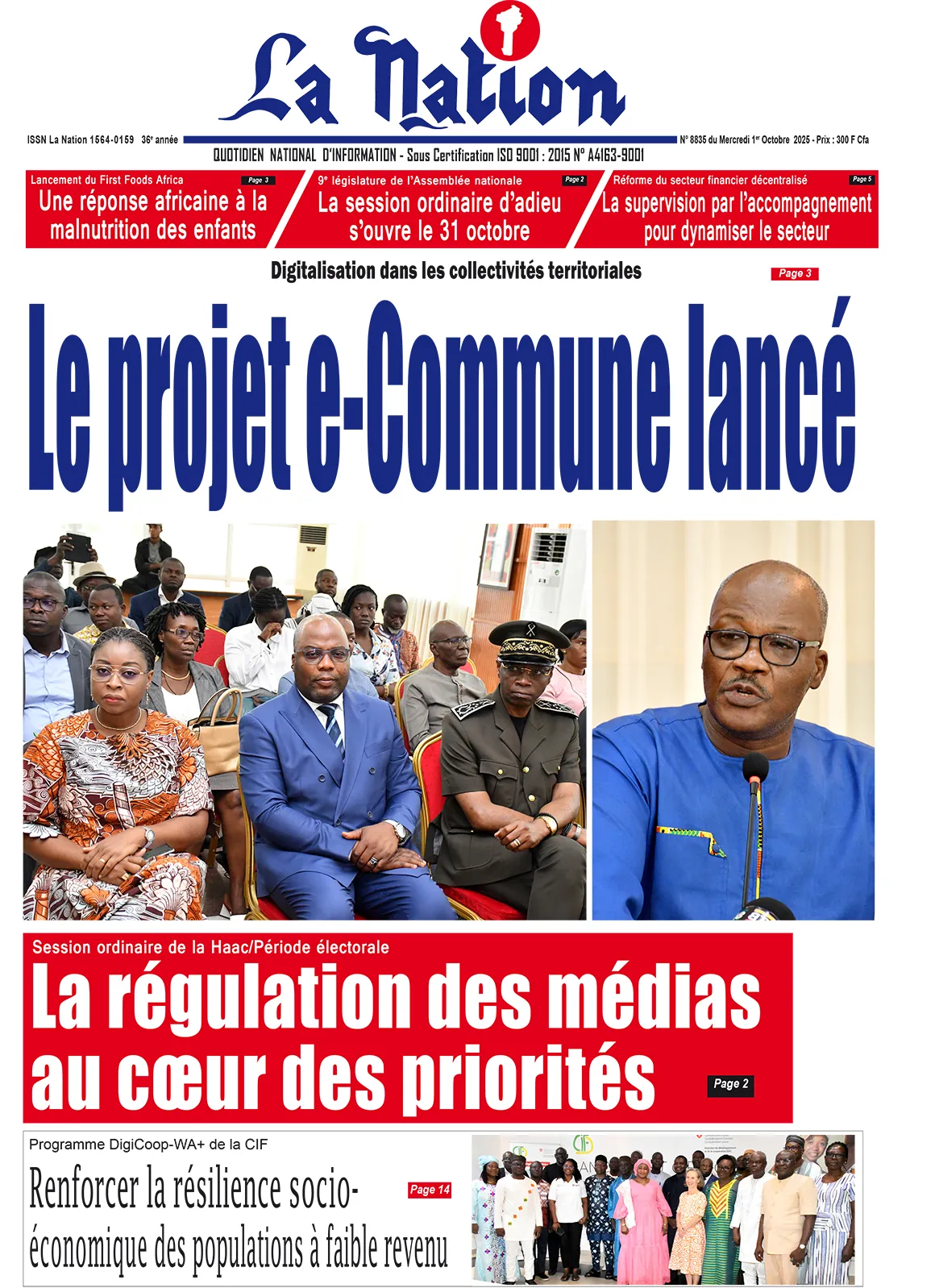 Quotidien '' La Nation'' du 1er Octobre 2025