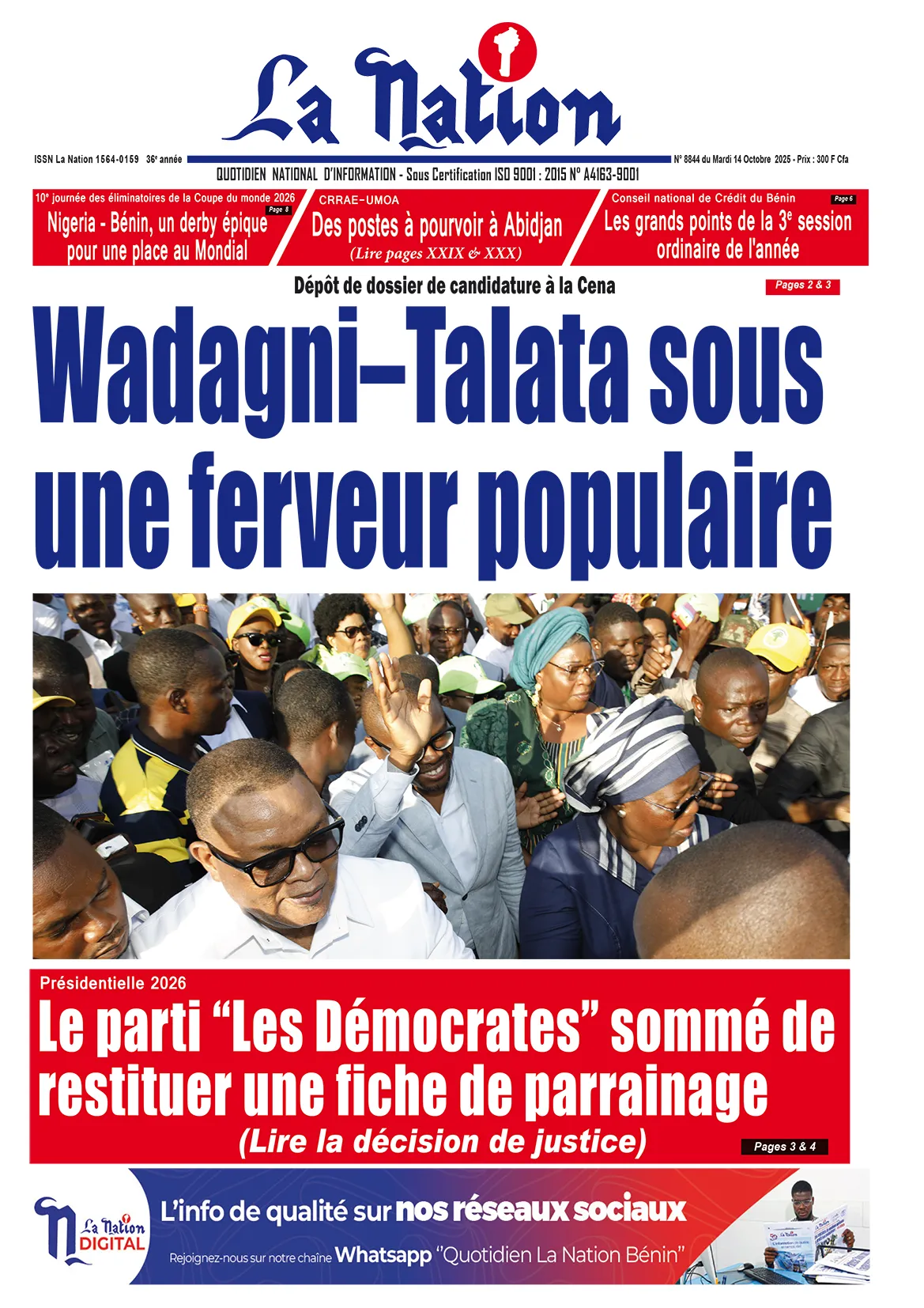 Quotidien '' La Nation'' du 14 Octobre 2025
