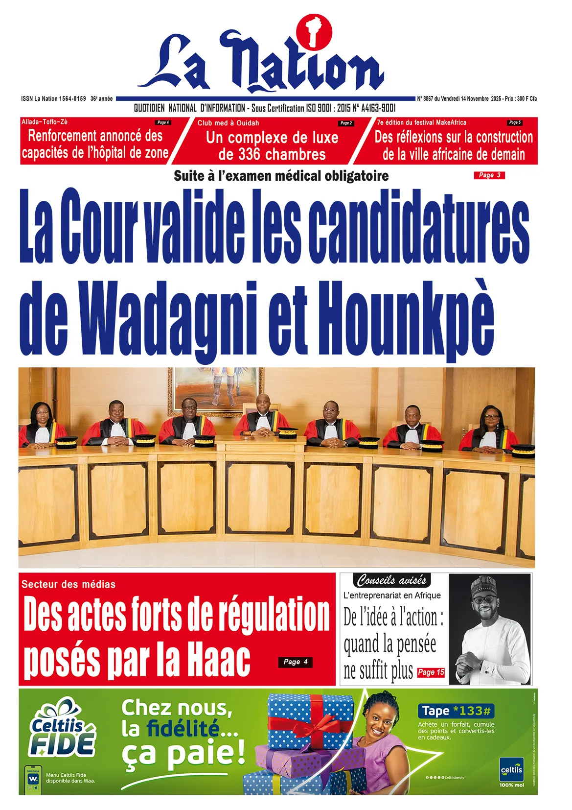 Quotidien '' LA NATION '' du 14 Novembre 2025
