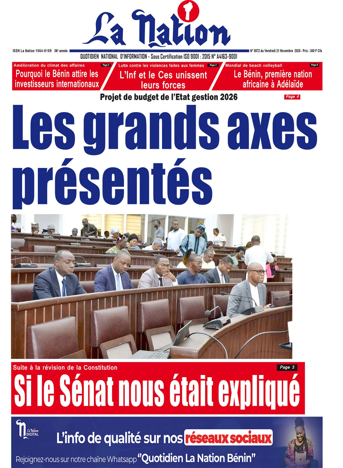 Quotidien '' LA NATION '' du 21 Novembre 2025