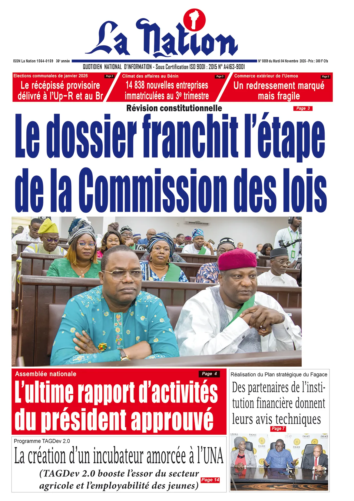 Quotidien '' LA NATION-BÉNIN '' du 04 Novembre 2025