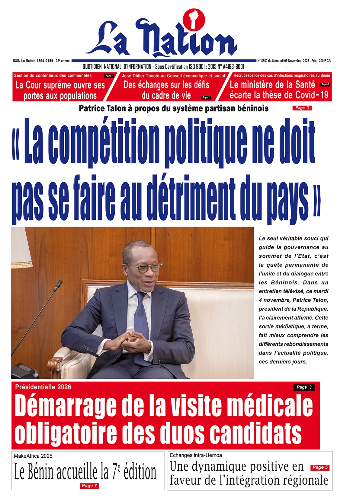 Quotidien '' LA NATION '' du 05 Novembre 2025