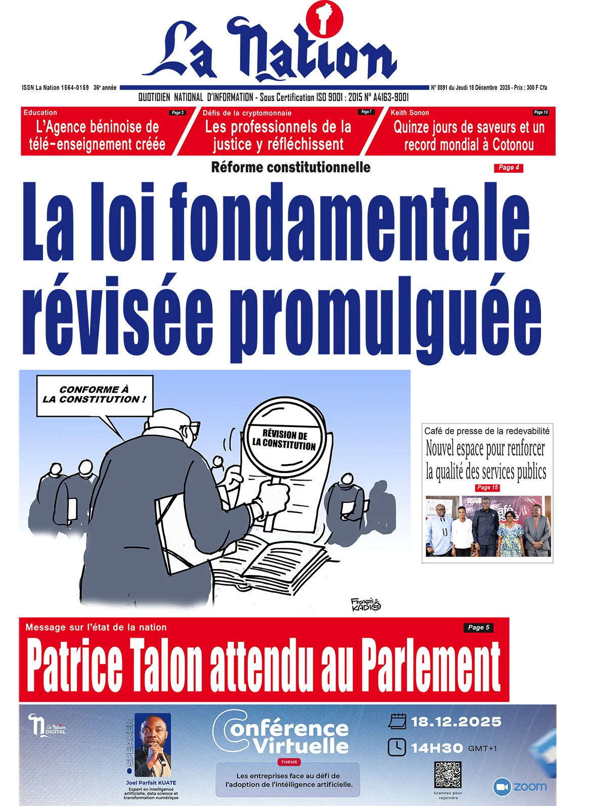 Quotidien '' LA NATION '' du 18 Décembre 2025