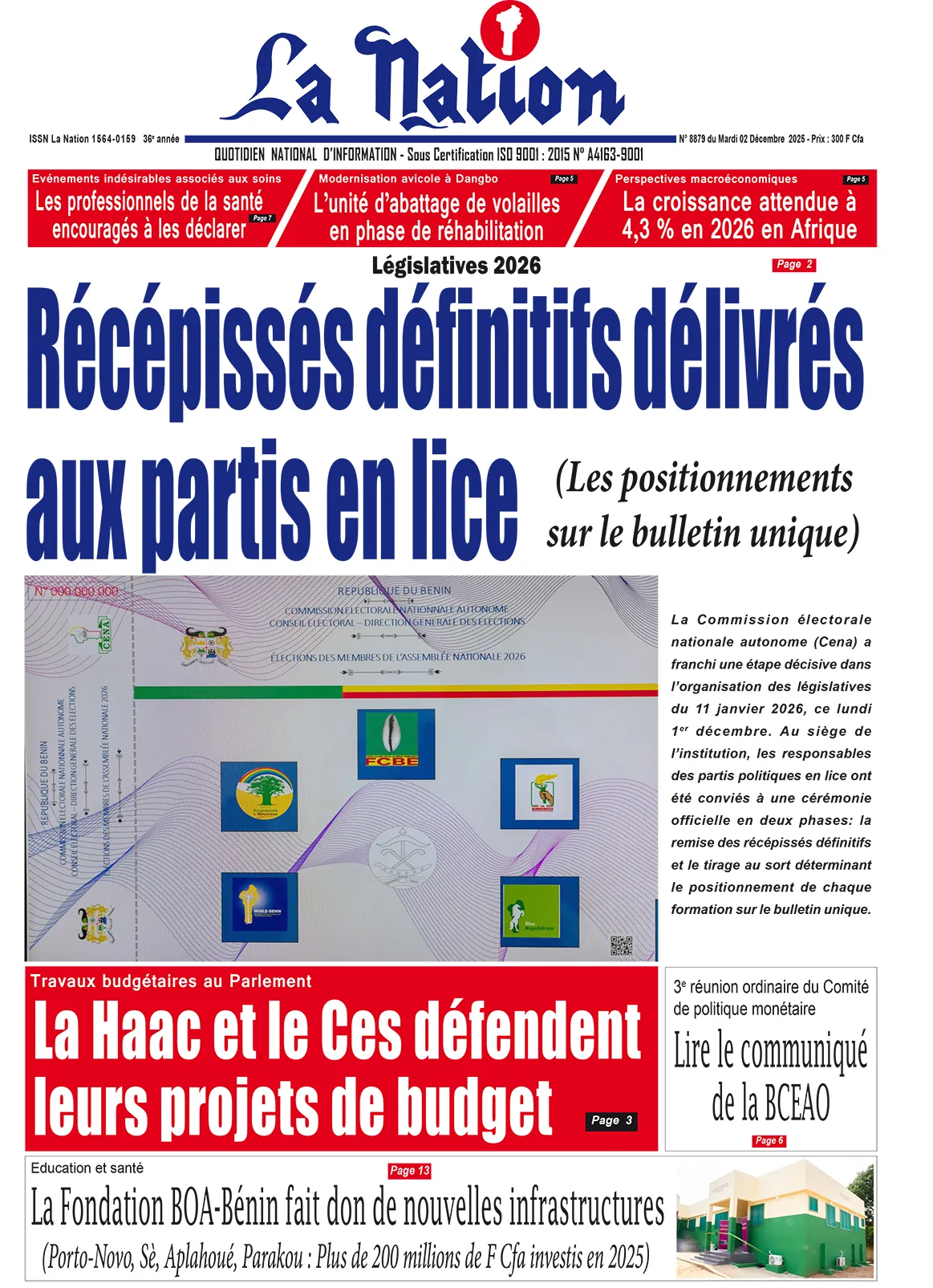 Quotidien '' LA NATION '' du 02 Décembre 2025