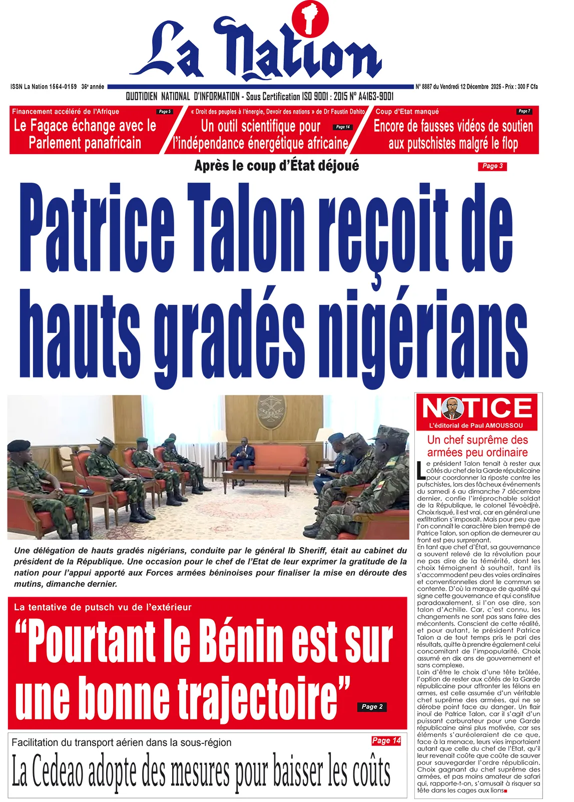 Quotidien '' LA NATION '' du 12 Décembre 2025