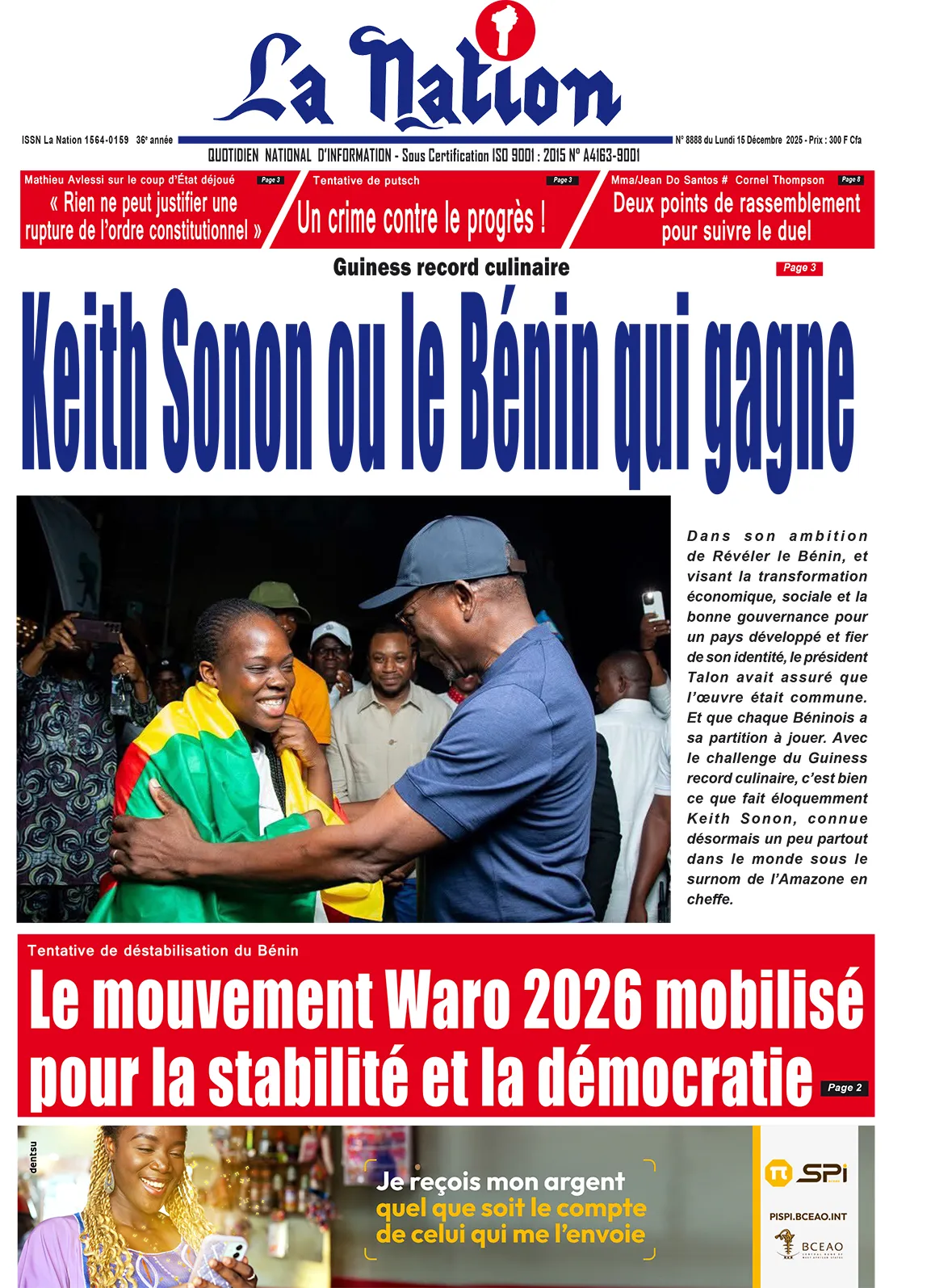 Quotidien '' LA NATION '' du 15 Décembre 2025