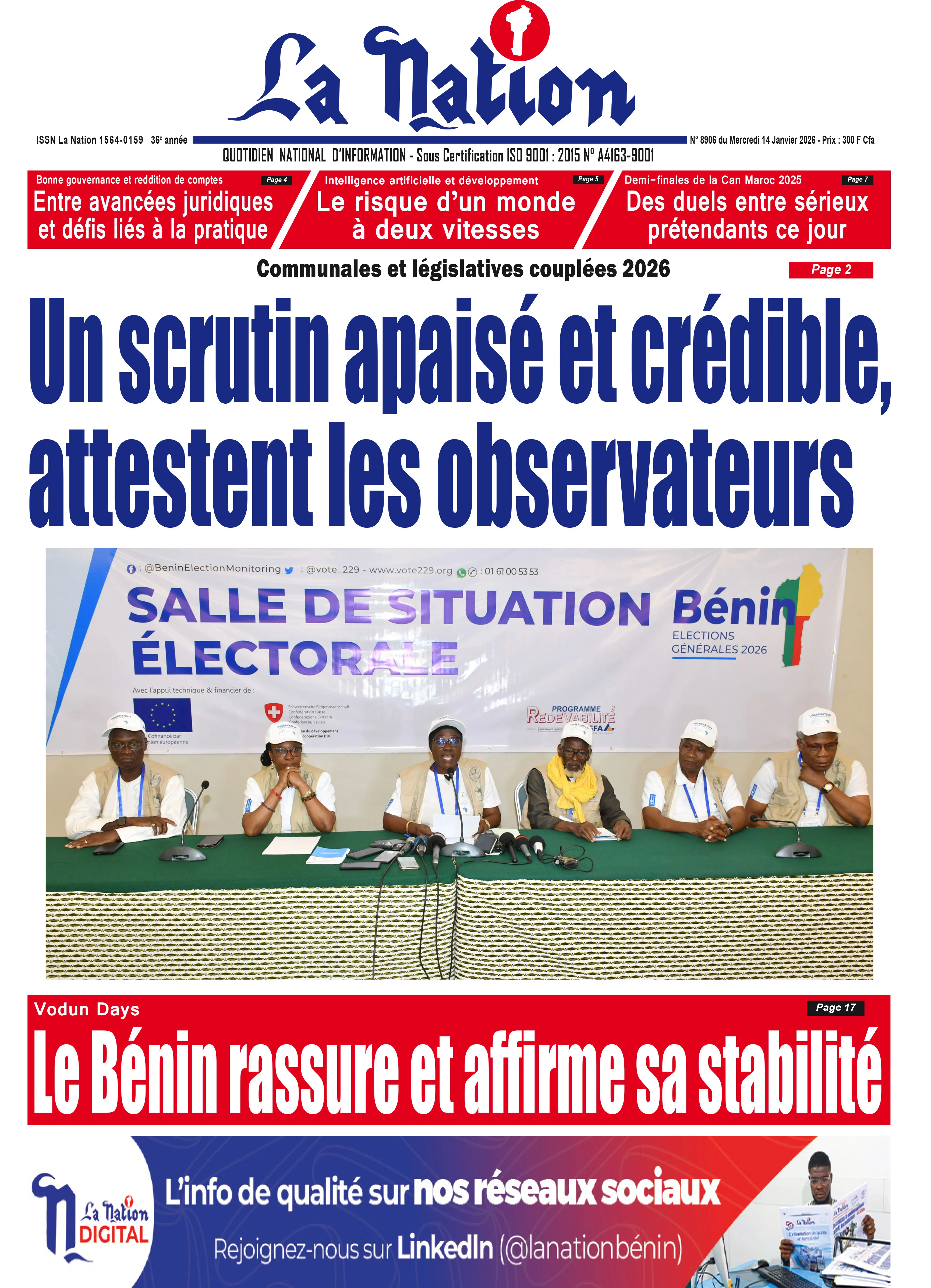 Quotidien "LaNation" du 14 Janvier 2026