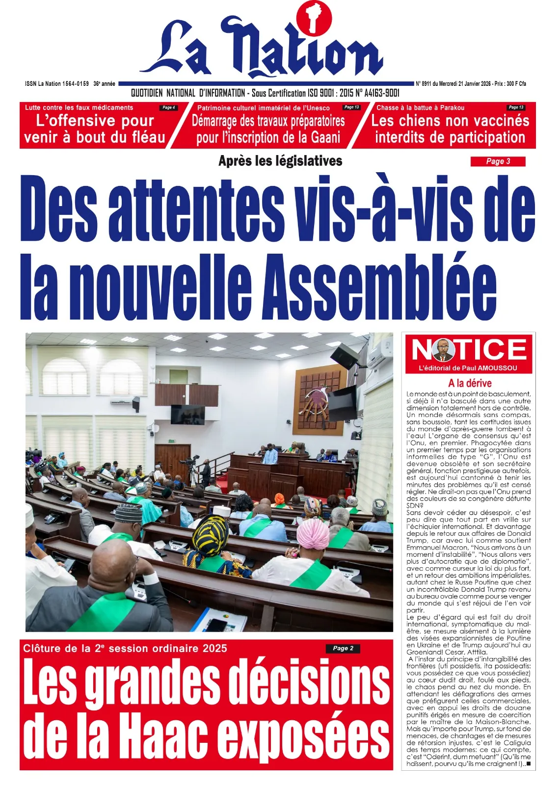 Quotidien ''La Nation'' du 21 Janvier 2026