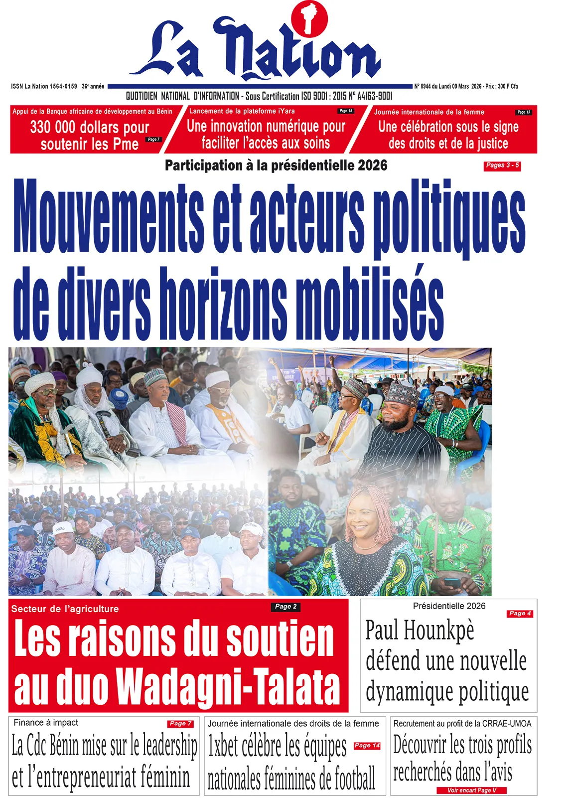 Quotidien '' LA NATION '' du 09 Mars 2026